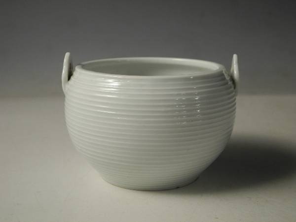 ◇伯◇時代 李朝 白磁 千筋 双耳 鉢 古陶磁 無傷完品 82as67 工芸品