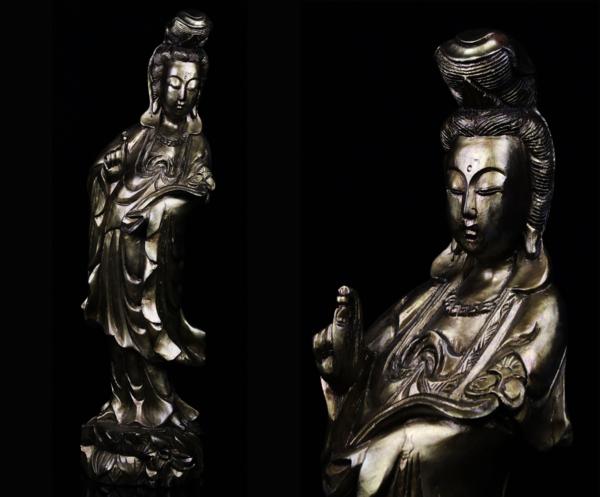 昊】仏教美術 木彫細密彫 鍍金観音菩薩立像 特大80cm 時代 観音菩薩像