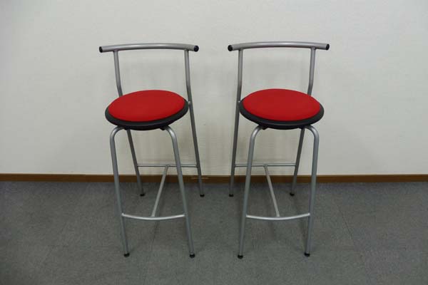 □オカムラokamura ハイカウンターチェア 2脚セット L137HF 赤