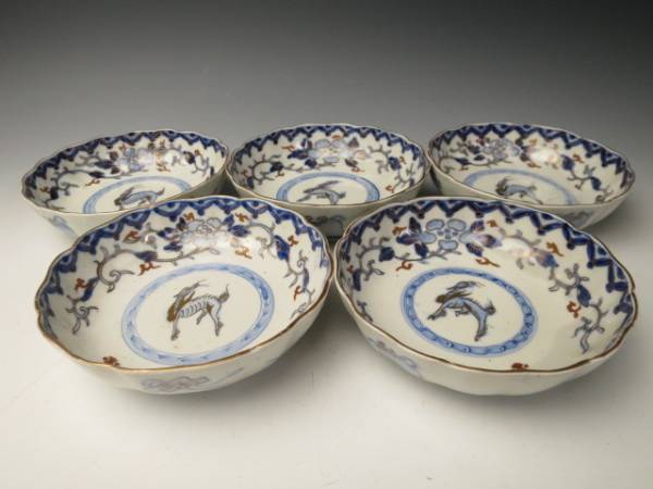 古伊万里　伊万里　青磁　染付　なます皿　江戸期　李朝　蔵出し　５客 古伊万里 - 麒麟 江戸後期 染付 伊万里 なます皿 江戸 2026年最新Yahoo!