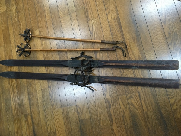 戦前？ 竹製ストック+MIZUNO 木製スキー板/アンティークzz 木製スキー