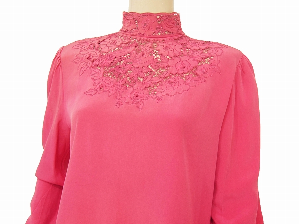 Q美品☆HANAEMORI*ハナエモリ★絹シルク100%★ゴージャスお花レース★華やかな上質ブラウス★9号(Mサイズ・38号)