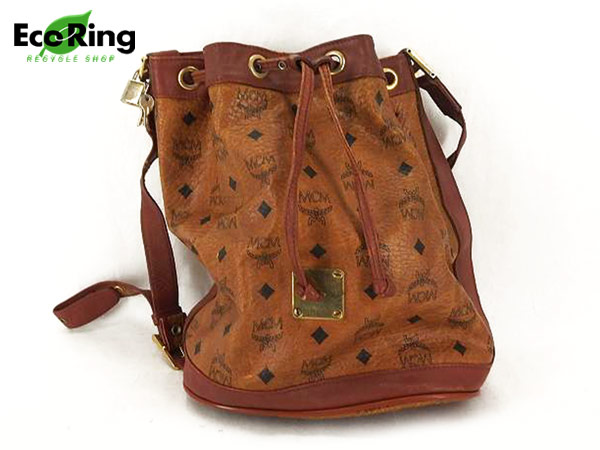 1円 MCM 巾着型 ショルダーバッグ ブラウン BQ882