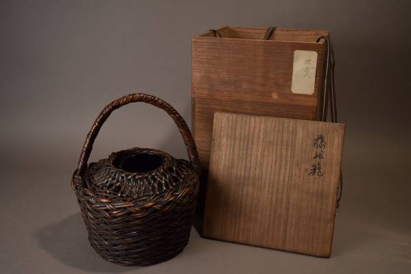 時代 竹籠 花生 竹籠 花生 茶道具