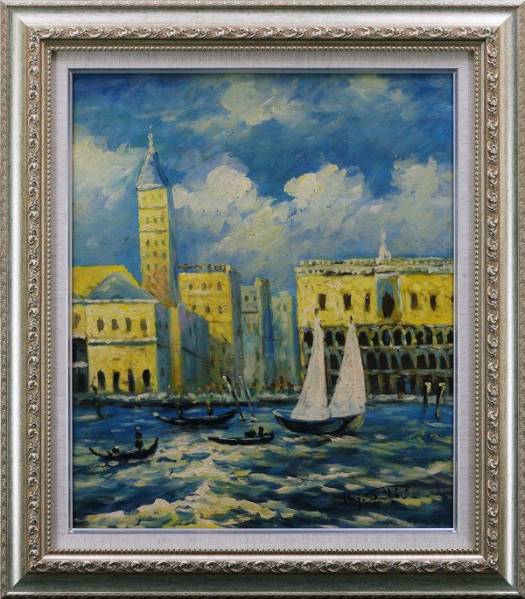 佐伯祐三 河の流れる街 肉筆油彩 土方定一鑑定シールF8 額装