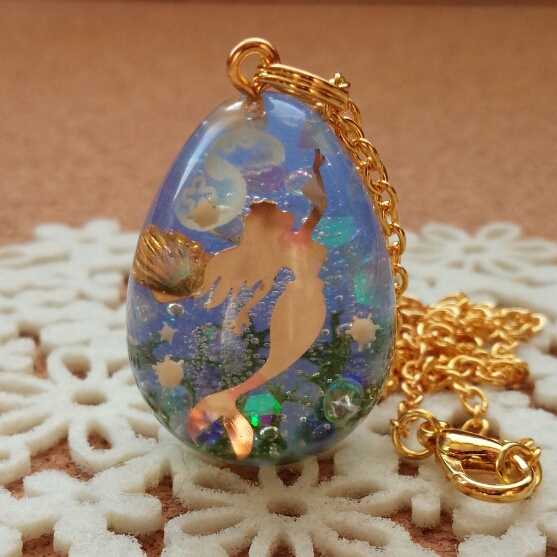 レジン　ハンドメイド　人魚たまご（大）　深海　ネックレス_3
