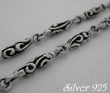 シルバー925純銀アラベスク パーツ連結ネックレス チェーン 60cm/1点限り