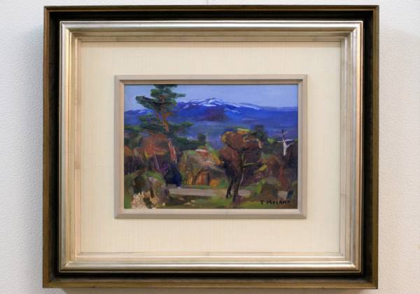 三沢忠　高原残雪　油彩F４号　油絵真筆保証　肉筆　日展理事　日本画