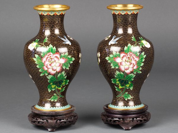 花瓶 Yahoo!オークション 中国美術 [URA]七宝花鳥文花瓶⁄H21.5cm⁄重量775g