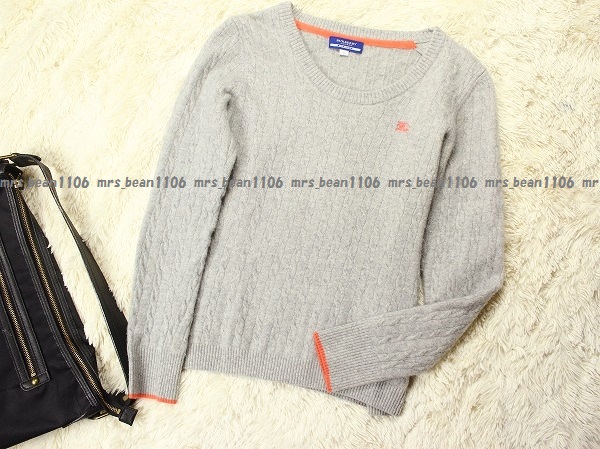 美品*バーバリーブルーレーベル*ケーブルデザインが可愛い羊毛カシミヤニット*38サイズ