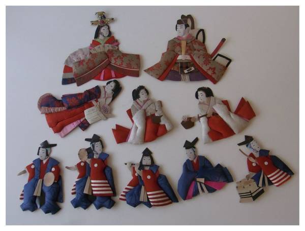 時代物　古い　おきあげ雛 押絵雛(内裏雛・三人官女・五人囃子)　検・雛祭り 雛人形