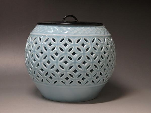 美術品・アンティーク・コレクション 茶道具 水指 七宝 透かし 加藤 藤城