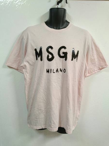 MSGM エムエスジーエム ペイント風 スペルアウト Tシャツ Mサイズ ライトピンク イタリー製