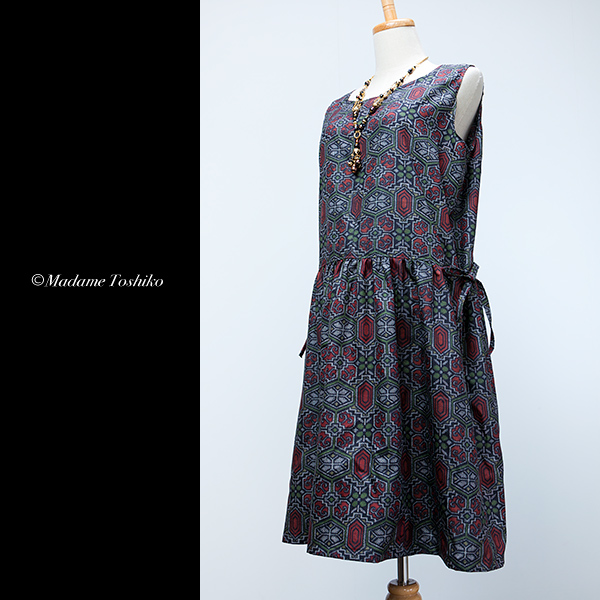 期間限定 4800円スタート!! 西陣伝承紬 ローウエスト ジャンパースカート ☆ハンドメイド☆ 着物リメイク