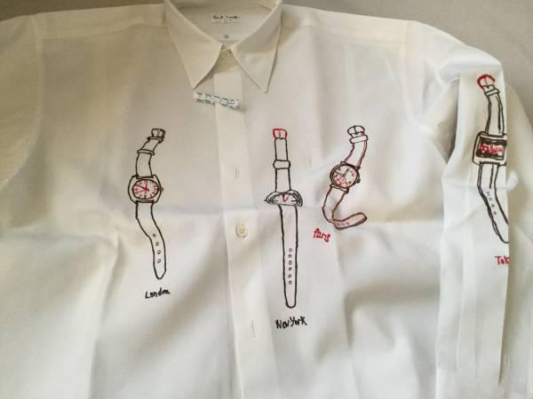 ポールスミス paul smith メンズ 時計柄 刺繍 ドレスシャツ クリーニング済みです