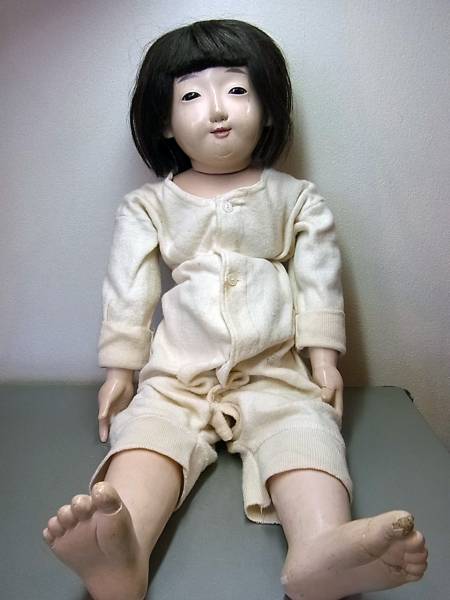修復済み　市松人形　明治期　名工竹内益次郎　男の子　約42cm 古市松人形 竹内益次郎作 吾妻人形店 高・約60センチ／抱き人形(市松