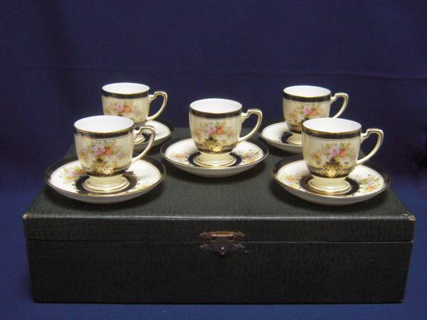 オールドノリタケ 金彩 カップ＆ソーサーセット 5客 共箱 洋食器