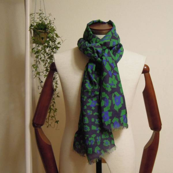 春夏新品 FRANCO FERRARI / フランコ・フェラーリ コットンシルク大判ストール グリーン×ブルー ( フランコバッシ ピエールルイマシア