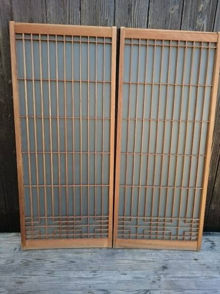 昭和レトロ 書院障子 和風建具 欄間 すりガラス 格子戸 二枚(建具