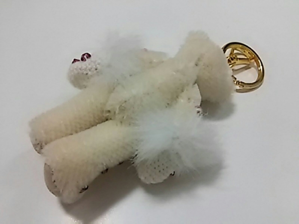 プラダ キーホルダー(チャーム) 美品 白×パープル クマ/ビーズ