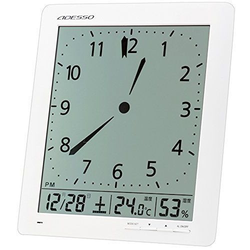 ADESSO(アデッソ) 新品 KW9280 住まい ADESSO アデッソ 電波目覚まし時計 アナログ風デジタル電波時計 置き掛け兼用 ホワイト KW9280 未使