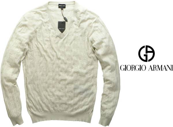 春物88，000円新品GIORGIO ARMANIアルマーニ★芸術的美しさ立体織りVネックデザインニット【58＝3XL】