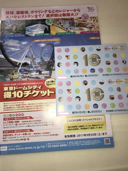 ☆　２０１７／９／３０迄　 『　得１０チケット　 』 　未使用ペア　① ☆