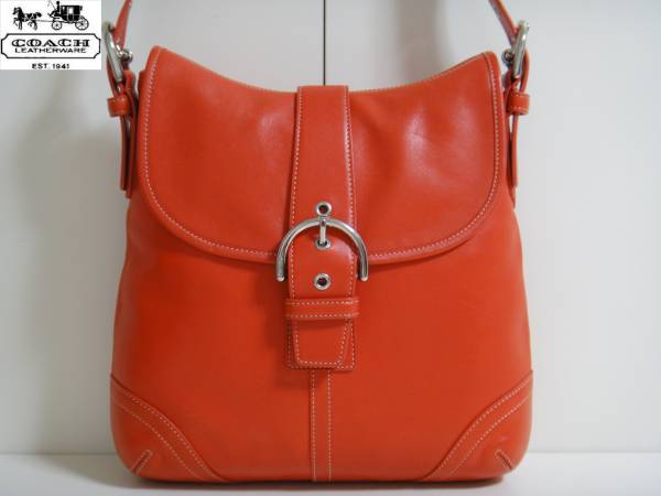 1円☆超美品☆COACHコーチレザーショルダーバッグ☆レッド系 