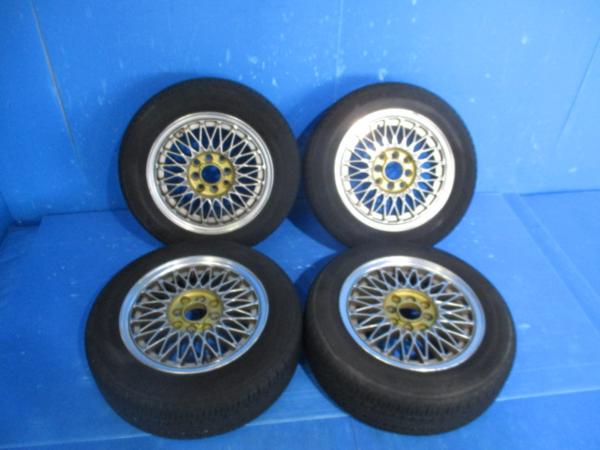 メーカー不明 社外 14インチ メッシュ ゴールドxシルバー アルミホイール 14x6J オフセット+38 4穴 マルチPCD：100/114.3 4本セット