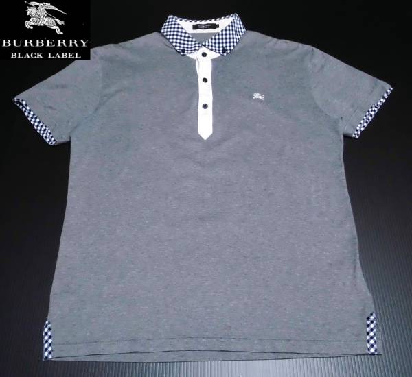 美品 バーバリーブラックレーベル 襟・袖先ギンガムチェック ポロシャツ 2 日本製
