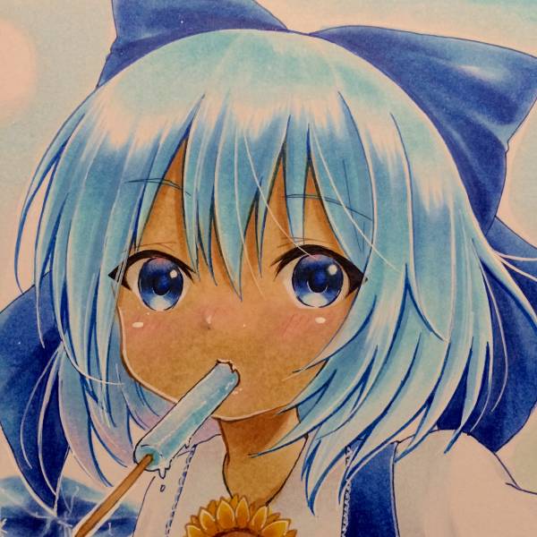 同人手描きイラスト【東方Project/東方/チルノ/日焼けチルノ】大色紙