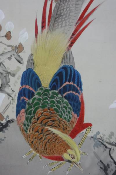 伊藤若冲【百花金鶏図】絹本 肉筆保証 極密画 花鳥大家