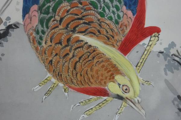 伊藤若冲【百花金鶏図】絹本 肉筆保証 極密画 花鳥大家