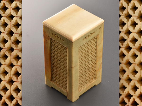 【流】中国古玩 時代唐物砡彫象牙蓋四方茶壺 古美術品 IR487