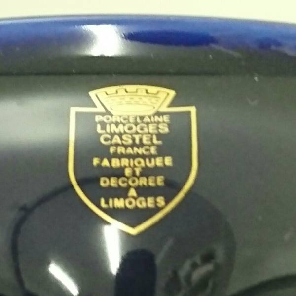 LIMOGES CASTEL 花瓶 貴族 金彩 瑠璃色 陶器 リモージュキャッスル