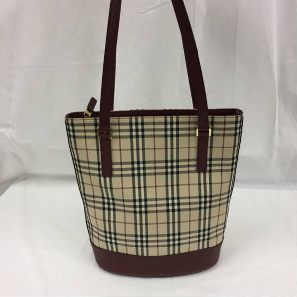 極美品 バーバリー/BURBERRY/本物/トートバッグ バーバリーチェック ノバチェック ゴールド金具 ワインレッド