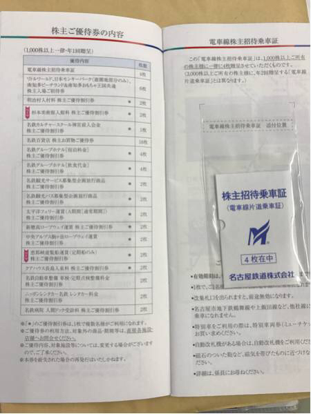 名鉄株主優待券＋乗車証4枚入り 送料無料 名古屋鉄道株主優待