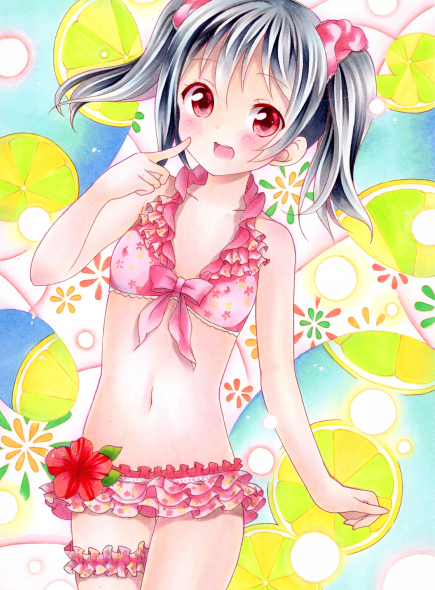 同人手描きイラスト：ラブライブ：矢澤にこ：水着：A4(手描きイラスト