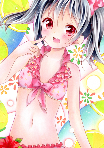同人手描きイラスト：ラブライブ：矢澤にこ：水着：A4(手描きイラスト