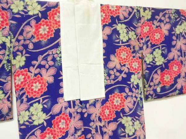 長襦袢 アンティーク着物 正絹 単衣 錦紗 草花模様 紋縮緬 四季の草花