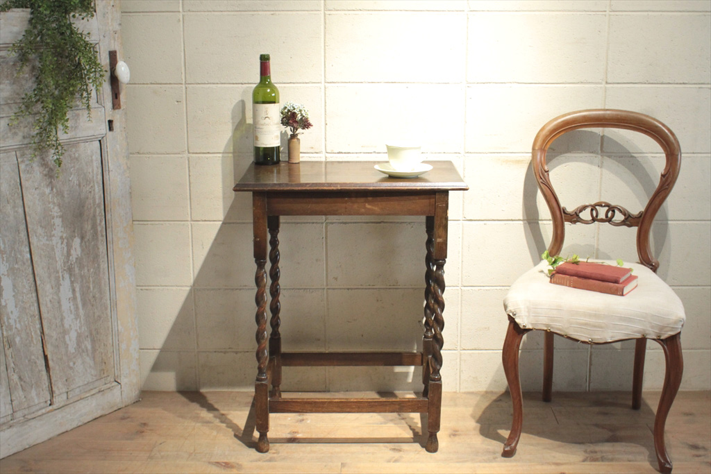 英国アンティーク◇オーク古木サイドテーブル/オケージョナル/机/無垢材飾り棚/花台/ヴィンテージ家具/イギリスビンテージ