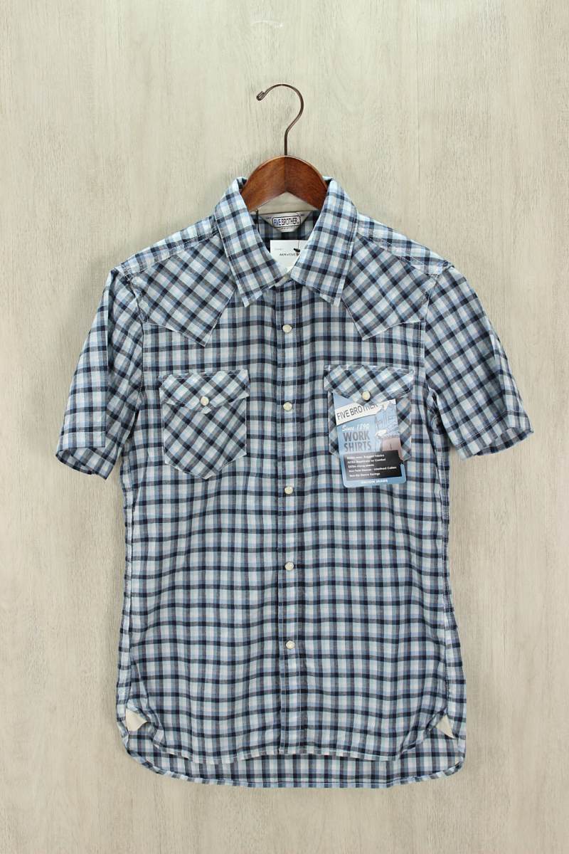 AKM◆半袖シャツ/M/コットン/BLU/チェック