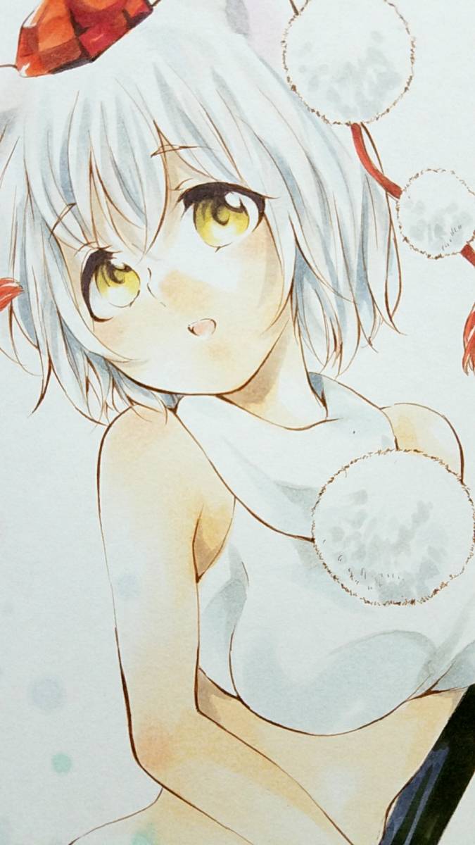 同人手描東方イラスト 「犬走 椛 水着」色紙 (手描きイラスト)｜売買