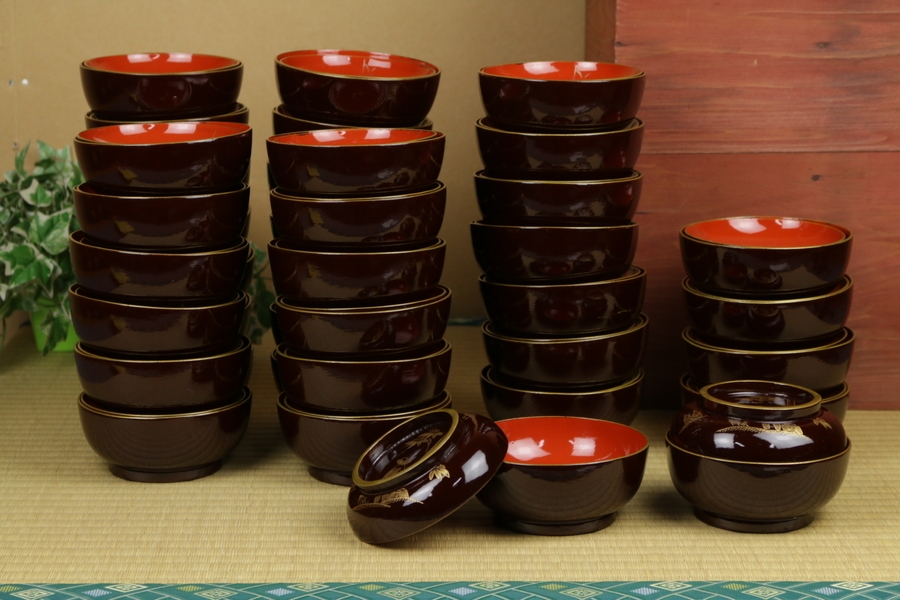 流】茶懐石道具 沢瀉紋蒔絵吸物椀十客 箱付 IY492 | TSUM1947.BY