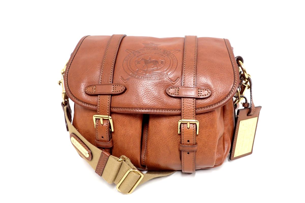 美品◇RALPH LAUREN ラルフローレン レザーショルダーバッグ キャメル
