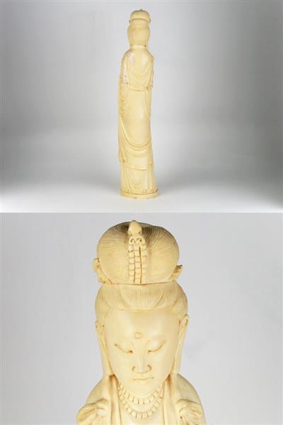 1円～ 本象牙 観音菩薩像 乾隆 置き物 オブジェ アイボリー 仏像 箱付き 中古