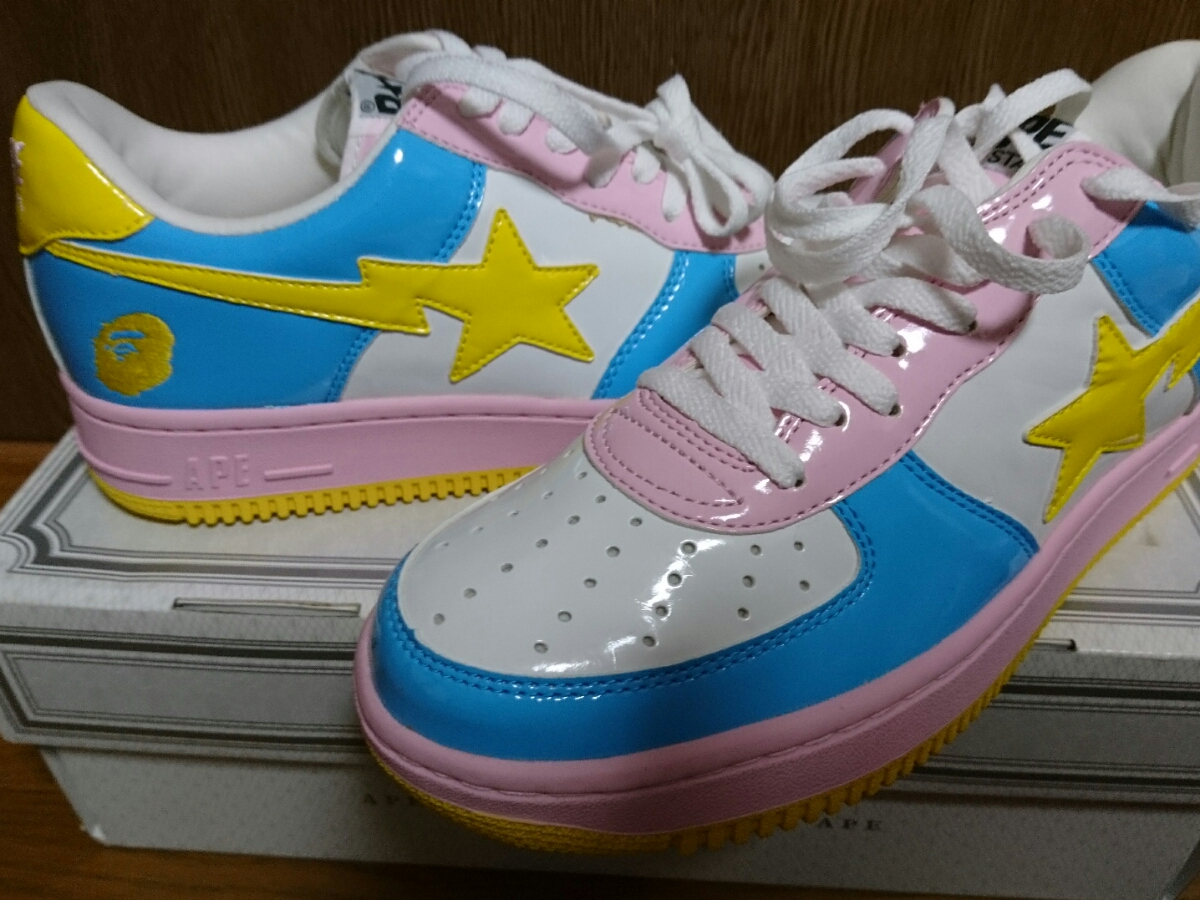 APE エイプ BAPE STA ピンク/水色/黄/白 9.5/27.5cm 未使用! BAPE A 