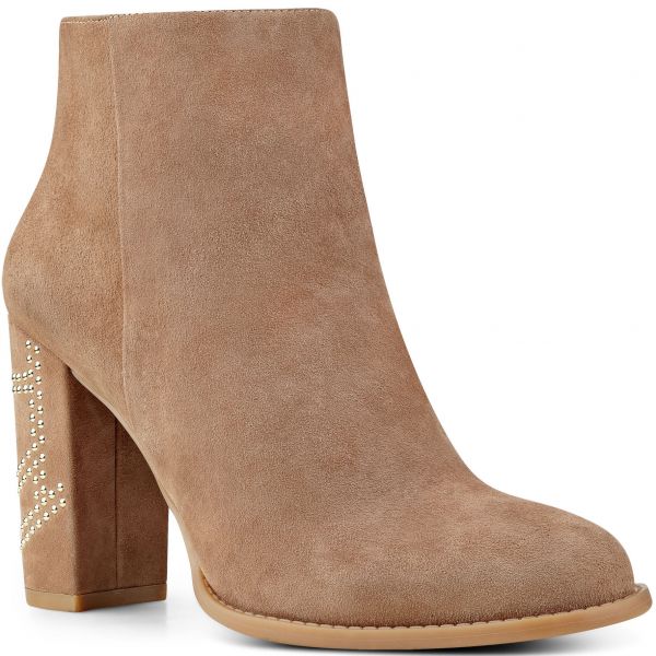 限定SALE，人気 Nine West 26cm ブーツ スエード レザー 革 ナチュラル ブラウン 太 ヒール スタッズ ブーティー パンプス スニーカー フラット F65(26.0cm以上)｜売買されたオークション情報、yahooの商品情報をア 26.0cm以上