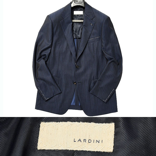 新品 10万 LARDINI 10万 テーラードジャケット 2B ヘリンボーンストライプ ウール Italy【50】ラルディーニ 262301