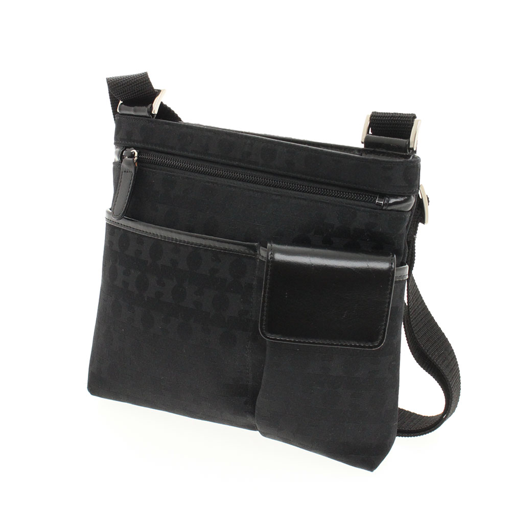 ■ HAMANO ハマノ 濱野 ショルダーバッグ ポシェット キャンバス×レザー レディース メンズ 男女兼用 ブラック 中古